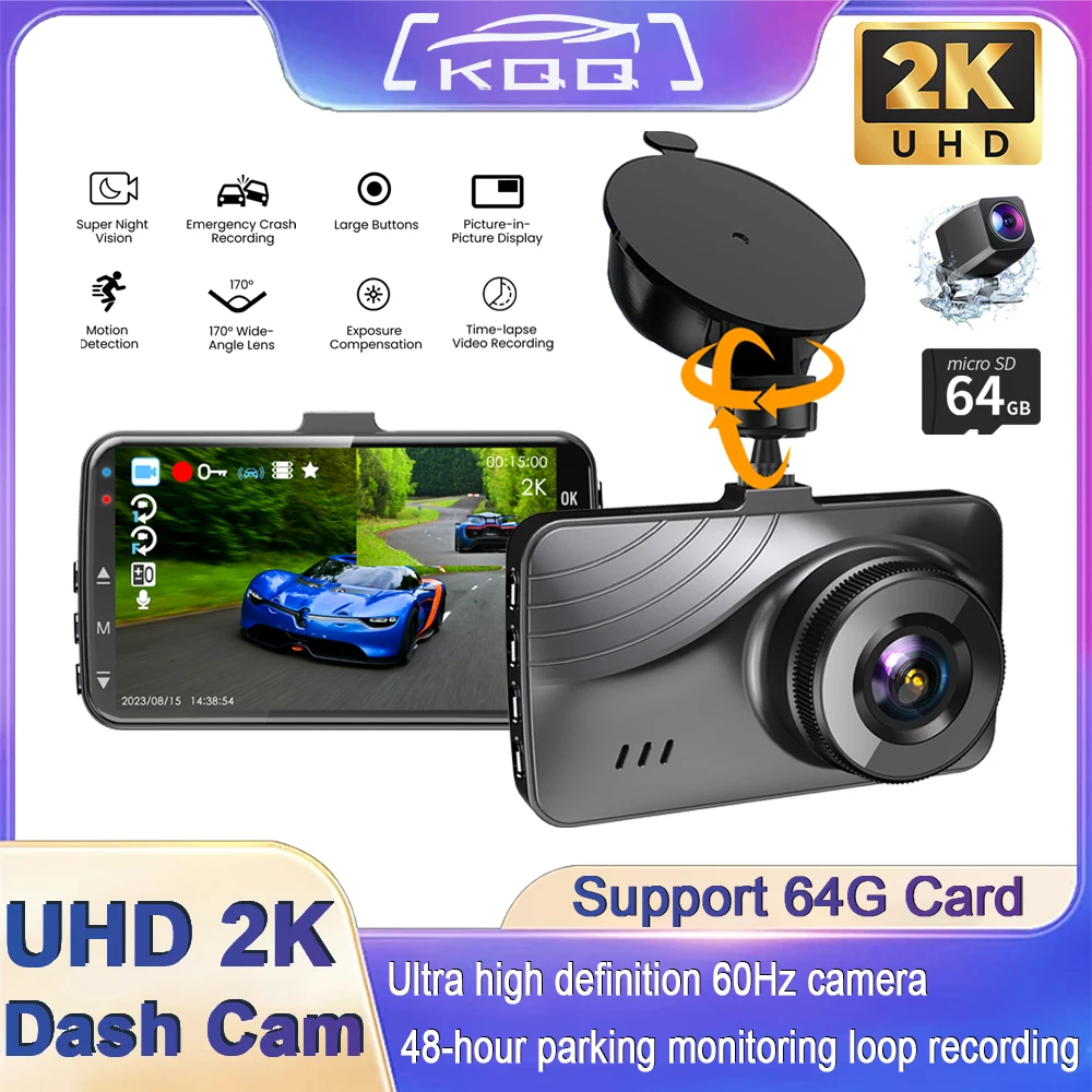 

KQQ New K23 3inch 2K HD Dashcam Built-in Wifi with G-Sensor Support 24H Parking Monitor Night Vision for Cars Front Camera DVR