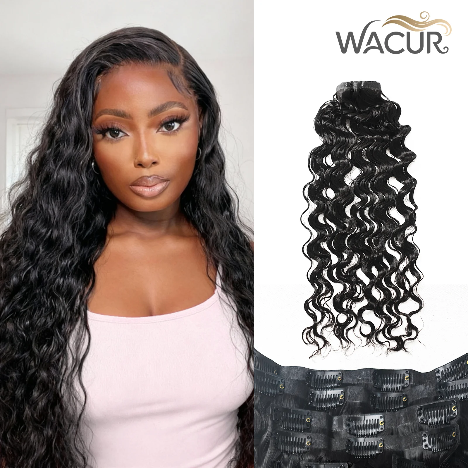 Extensiones y pelucas - Cabello humano (piel oscura) - Clips de cabello completo