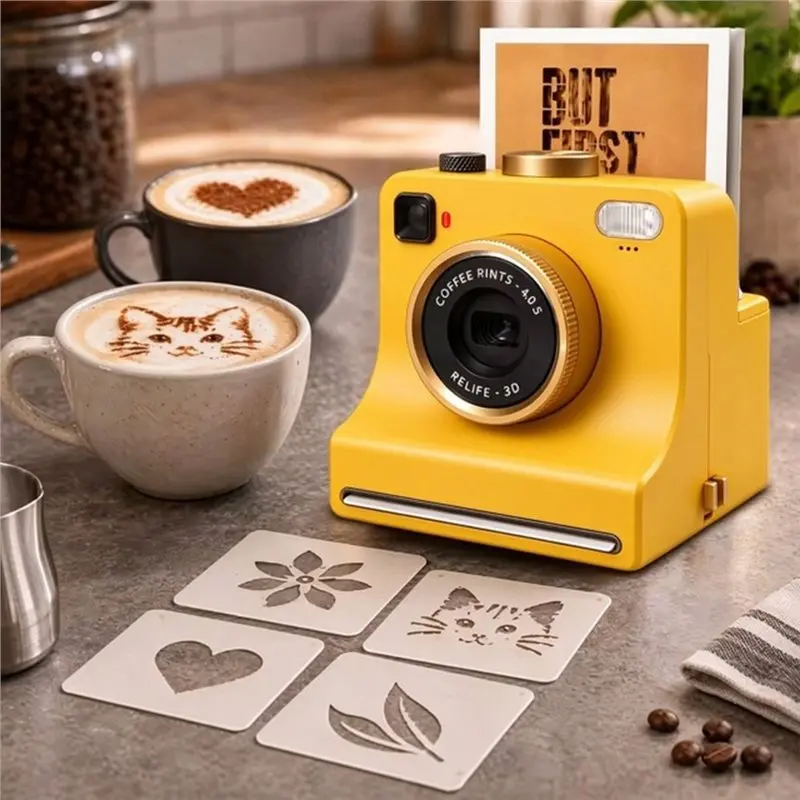 WCS-3D Coffee Printer Latte Art Stencil Maker For Drinks & Desserts, Manual Coffee Printer For Home Baristas Pink