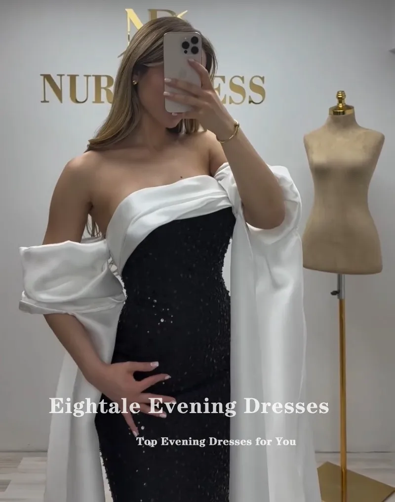 Eightale Czarno-Biała Suknia Wieczorowa Bez Ramiączek Cekinowa Syrena Satynowa Arabska Suknia Balowa Ślubna Robes De Soirée