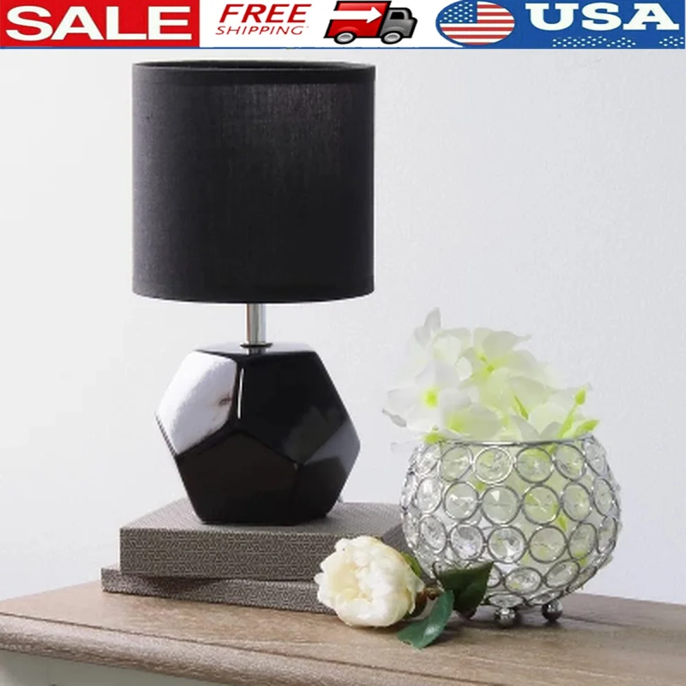 

10.24 Inch Round Geometric Prism Mini Table Lamp with Fabric Shade Includes Energy Efficient LED Bulb Ideal Nightstands Desks