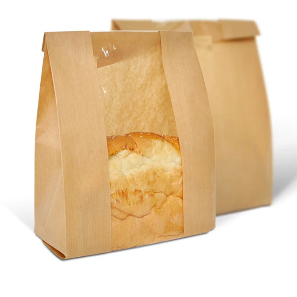 

1 set Bread Bags With Clear Window Paper Baking Packaging For Homemade Bread Cookie Storage Oil-Proof Treat Bags Household