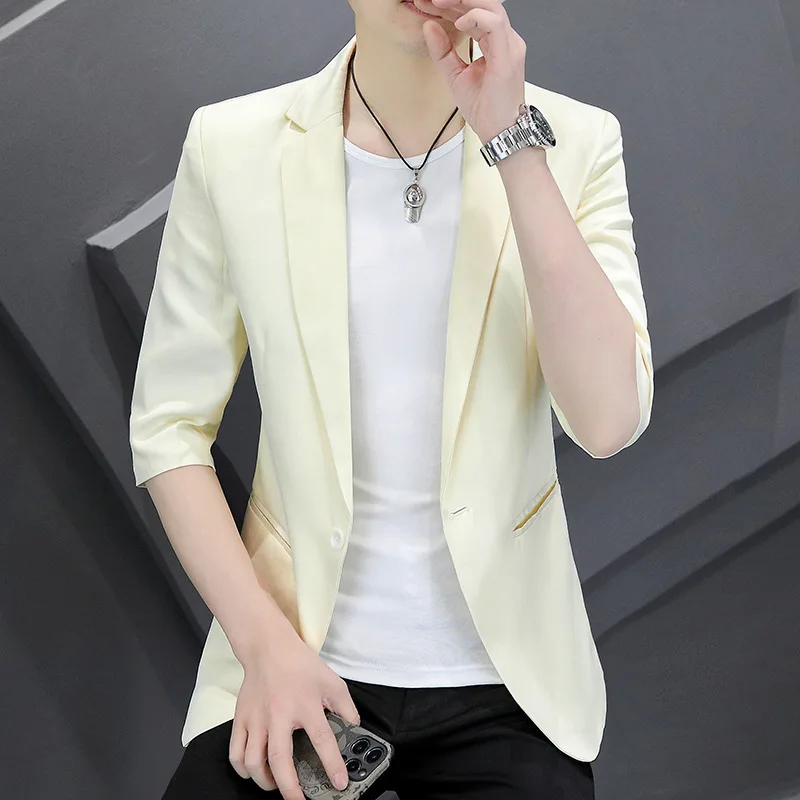 

M-3397-summer thin men's seven-point sleeve suit suit youth leisure suit jacket British business format