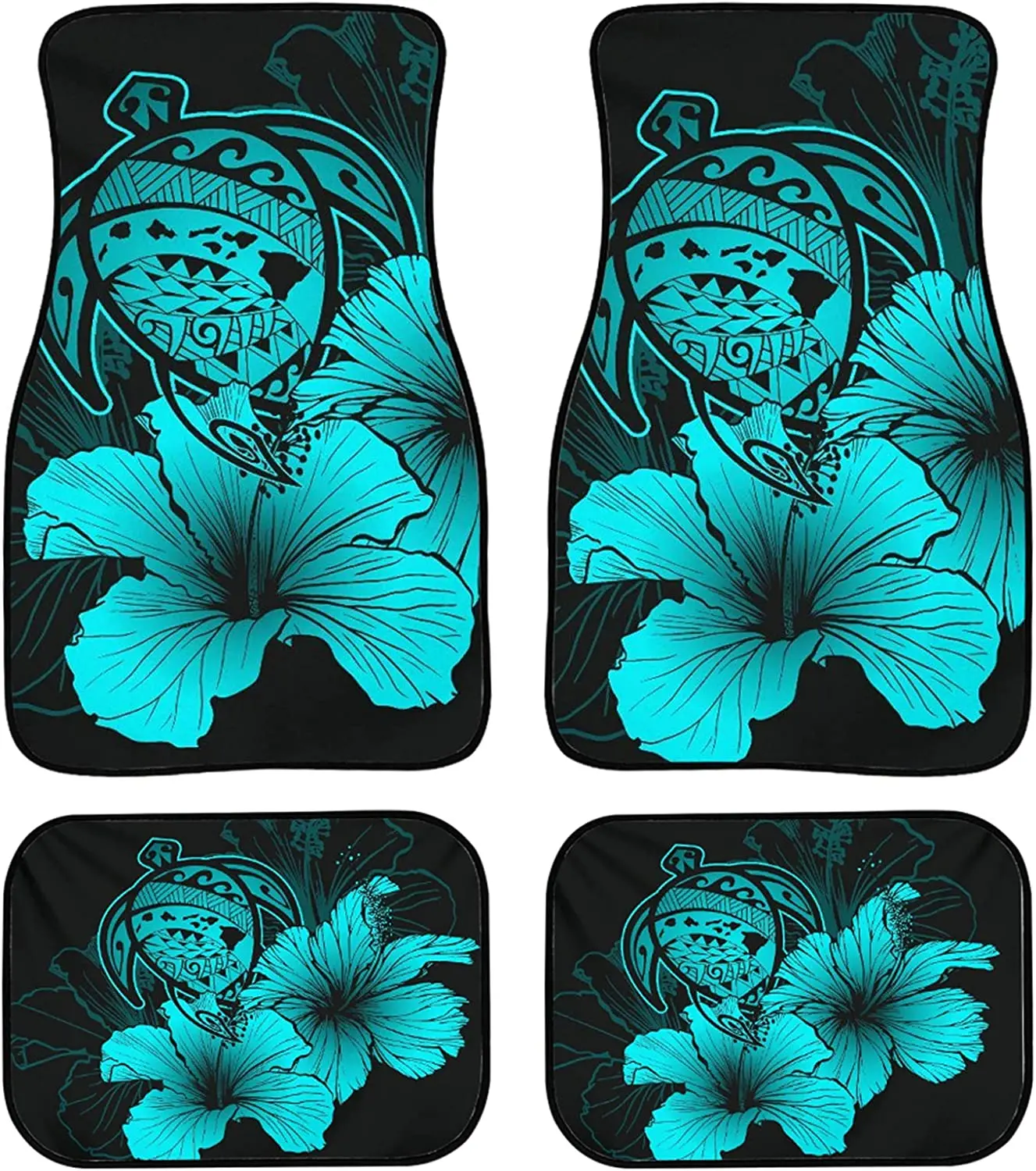 

JOAIFO Ethnic Tattoo Sea Turtle Hibiscus Print Car Floor Mats Set of 4 Universal Non Slip Front/Rear Auto Floor Rug Damage Again