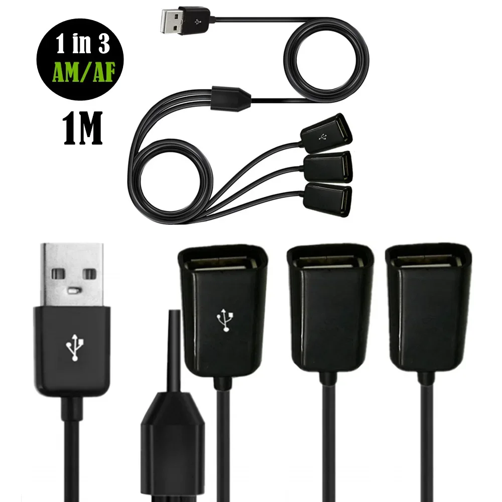 Câble d\'extension USB 3 en 1, 1m 0.3m, charge rapide 3A, câble séparateur Y, 1 à 3 rettes