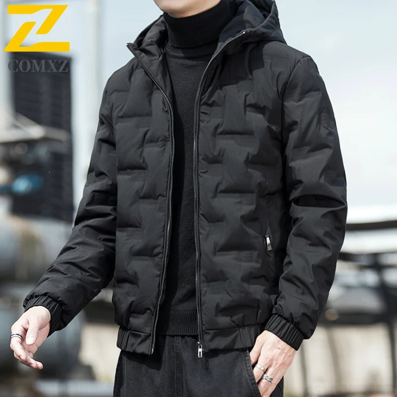 

Men Down Jacket 2025 New Thin White Goose Down Cotton Cold Warmth Hooded Jacket Outdoor Casual Winter Wear Zipper Cotton Jacket