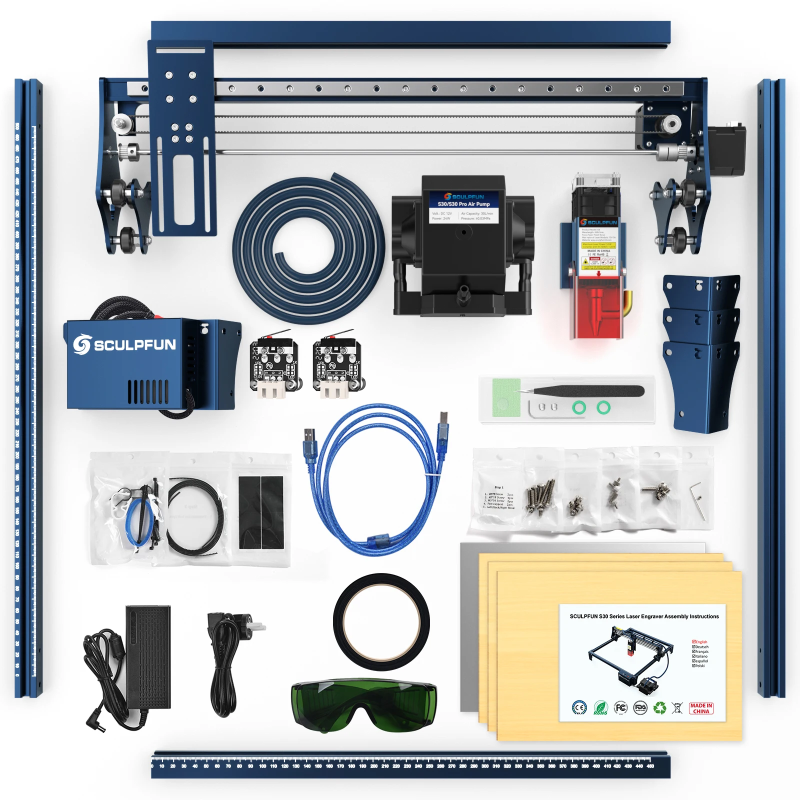 Imagem -06 - Sculpfun S30 Pro Max S30 Pro S30 Gravador a Laser com Sistema Automático de Assistência a ar 20w Máquina de Gravura 410x400 mm Área de Gravação