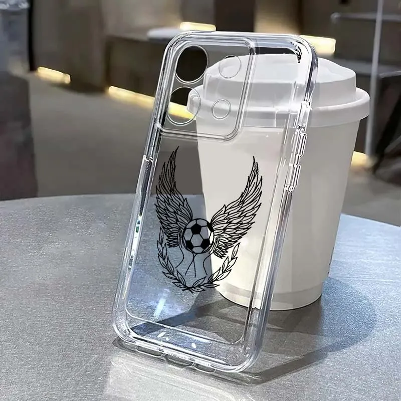 Etui na telefon z kreatywnym wzorem piłki nożnej dla Xiaomi Redmi Note 8 8T 9 9T 11E 12 13 14 Pro Plus Turbo 5G, modne, przezroczyste, z TPU