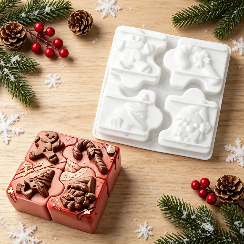 Christmas Element Design Food Grade Silicone Christmas Mousse Dessert Baking Mold Chocolate Cake Mould Kitchen Pastry Bakeware