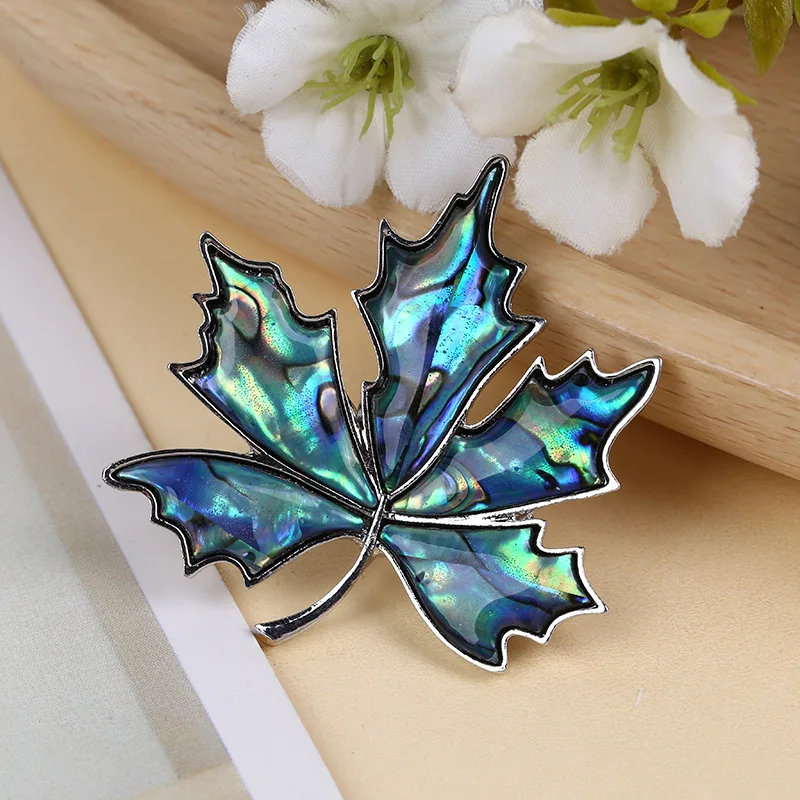 Manufacturer direct sales creative cartoon shell maple leaf DIY inlaid abalone shell mixed color brooch pendant dual-use