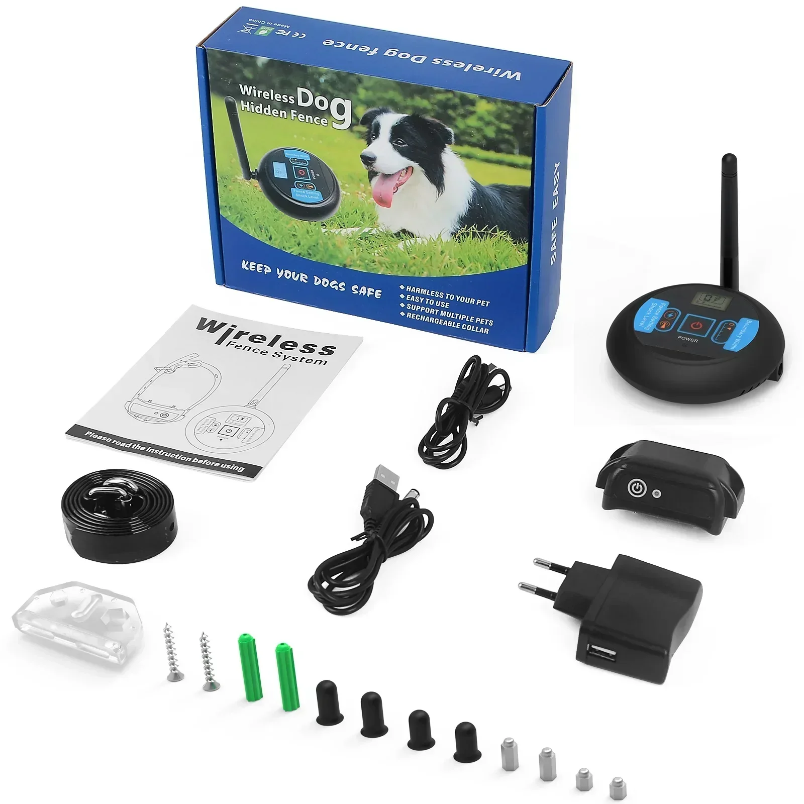 Pet Dog Electric Shock Vibrate Alarm Fencing Device, Wireless Electric Fence Containment System, Dog Training Vibrating Collar