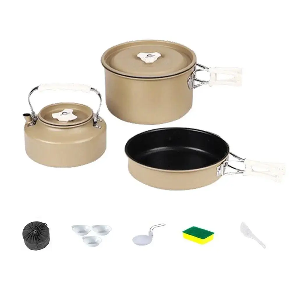 

Camping Hiking Cookware Set 3/4pcs Outdoor Portable Tableware Kit Aluminum Alloy Pot Frying Pan Kettle Set For Picnic Cooking