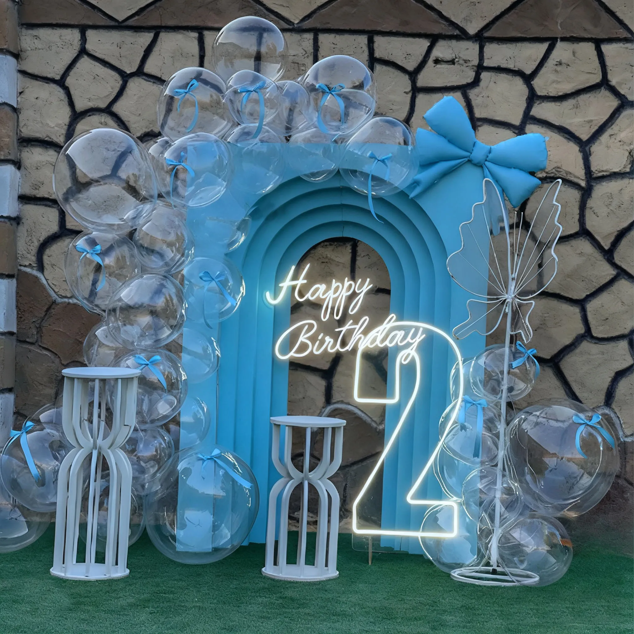 11/18 Zoll Popo-Ballon-Set mit blauer Schleife, Aluminiumfolienballon für Geburtstagsfeier, Hochzeitsparty, Party-Dekoration