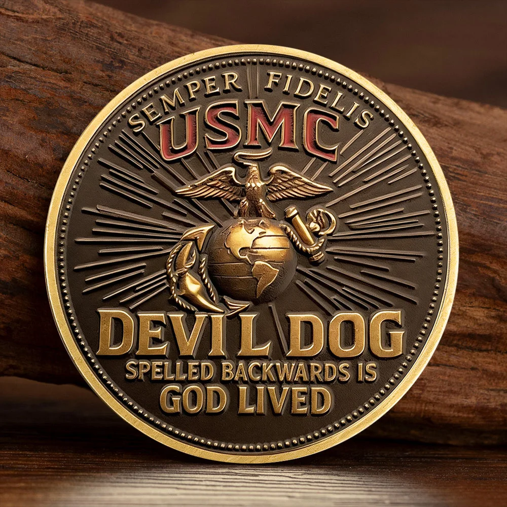 Guided By Faith Forged in Honor Golden Plated Collection Coin Semper Fidelis USMC Devil Dog Commemoration Coin