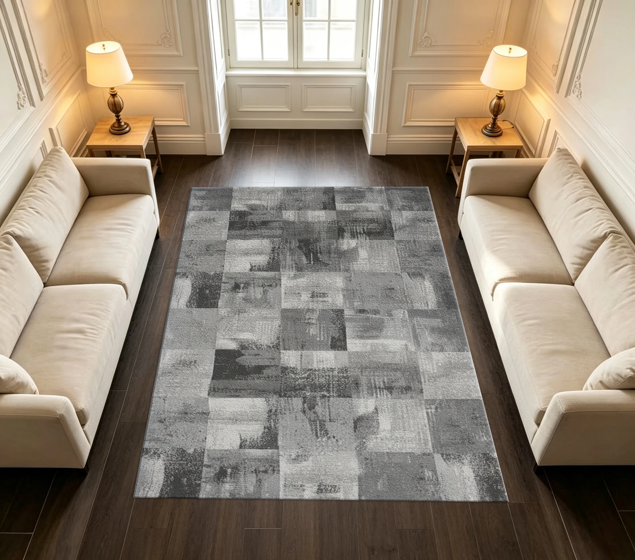 Grey Splicing Paint Texture Carpet Flooring Modern Abstract Art Area Rug Soft Floor Rug for Living Room Bedroom
