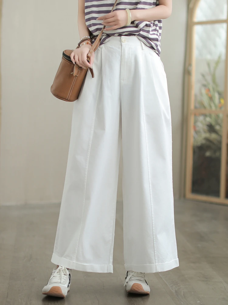 

Женские летние новые модные свободные тонкие повседневные брюки Kyu с прямыми штанинами, широкие брюки из хлопка с завышенной талией