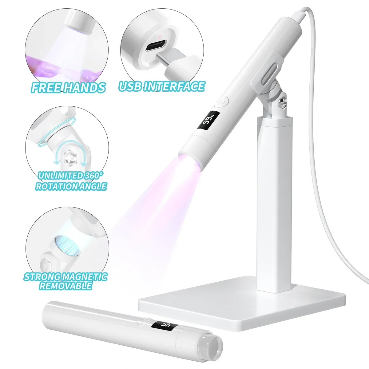 Lampada per unghie professionale ricaricabile a LED UV con supporto rotante a 360 gradi Asciugacapelli portatile portatile per nail art rimovibile
