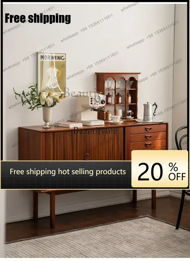Factory Direct Retro Solid Wood Sideboard Mid-Ancient Roller Shutter Living Room Home Storage Locker Teak Furniture