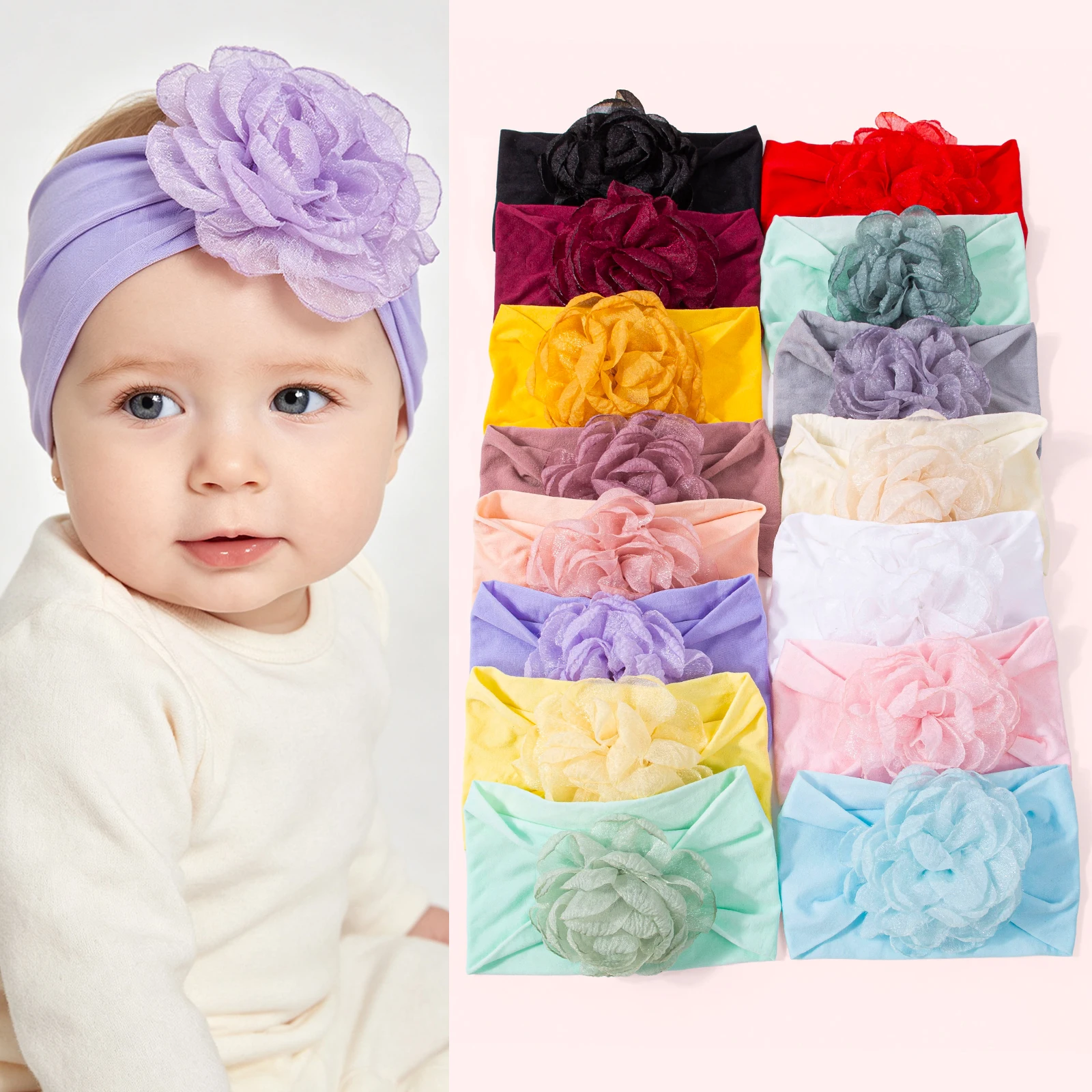 1/3 piece multi-color chiffon flower baby headband elastic soft nylon headscarf for newborns baby headband comfortable headband