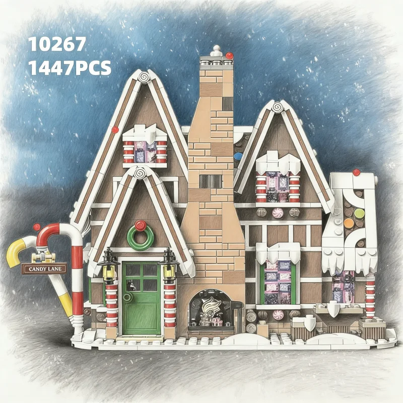 10267 クリスマスジンジャーブレッドハウスモデルを組み立てる 冬のホリデーギフト 1477ピース ブロック 子供向け教育玩具