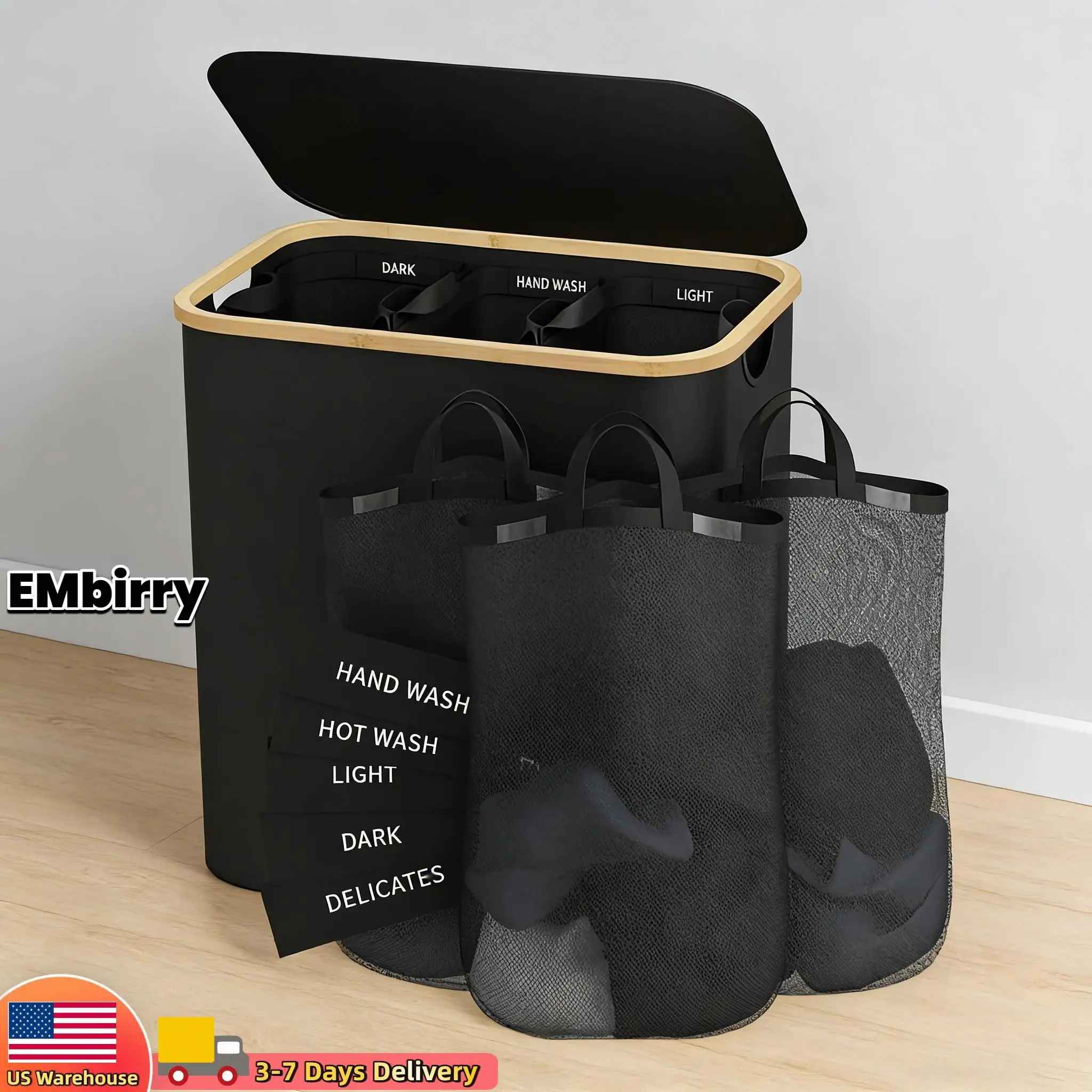 

160L Laundry Hamper 3 Section Large Laundry Hamper with Lid Dirty Clothes Hamper Large Laundry Basket Organizer for Laundry Room