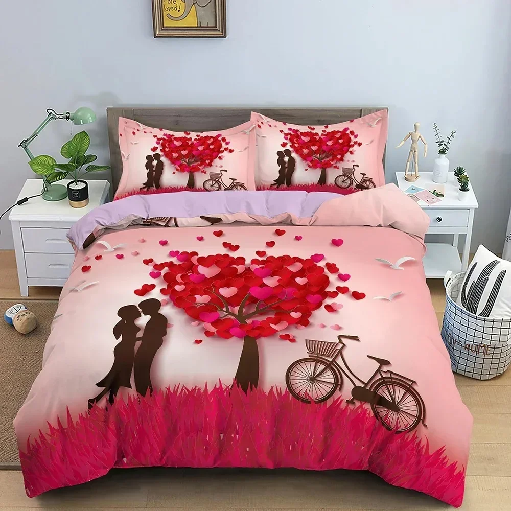 أعلى على شكل قلب شجرة طقم سرير غطاء لحاف ناعم نمط رومانسي حاف مجموعة غطاء كامل الملكة الملك المفارش عيد الحب