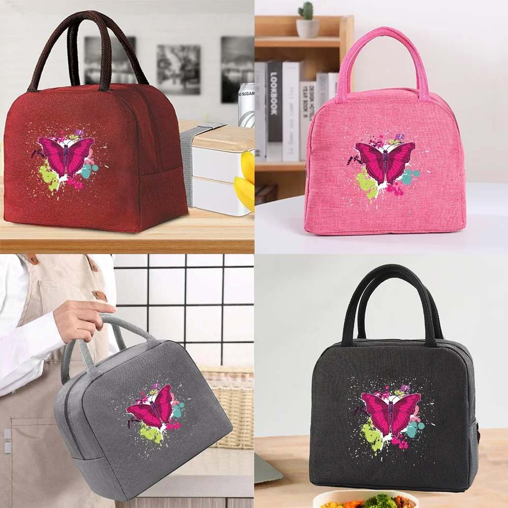 

Lunch Insulated Bag Thermal Food Picnic Bags Handbags Organizern Watercolor Butterfly Partten Unisex Cooler Tote for Work