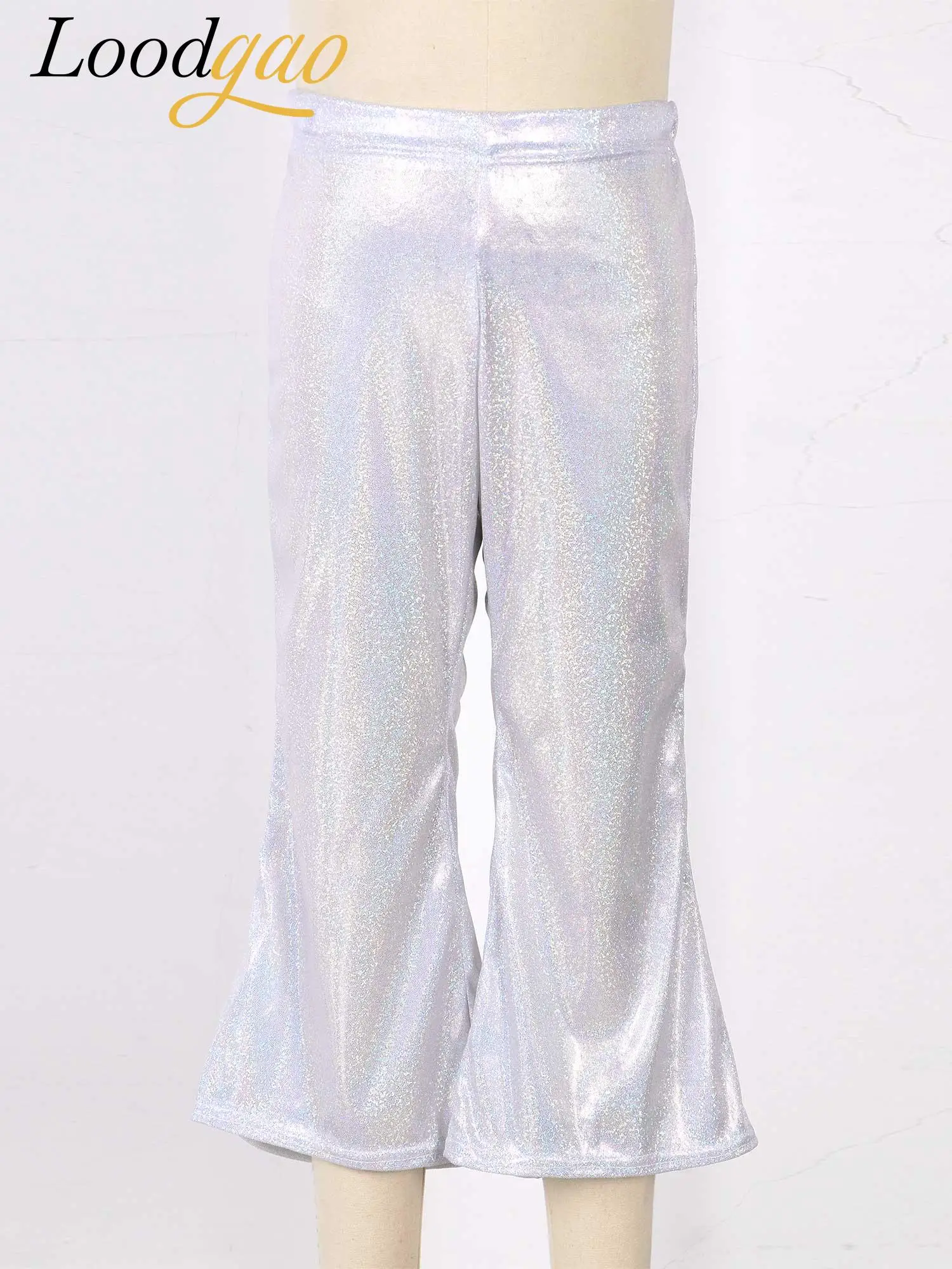 

Shiny Metallic Flare Pants for Girls Disco Carnival Show Streetwear Jazz Dance Costumes Fashion Children Stage Party Dancewear