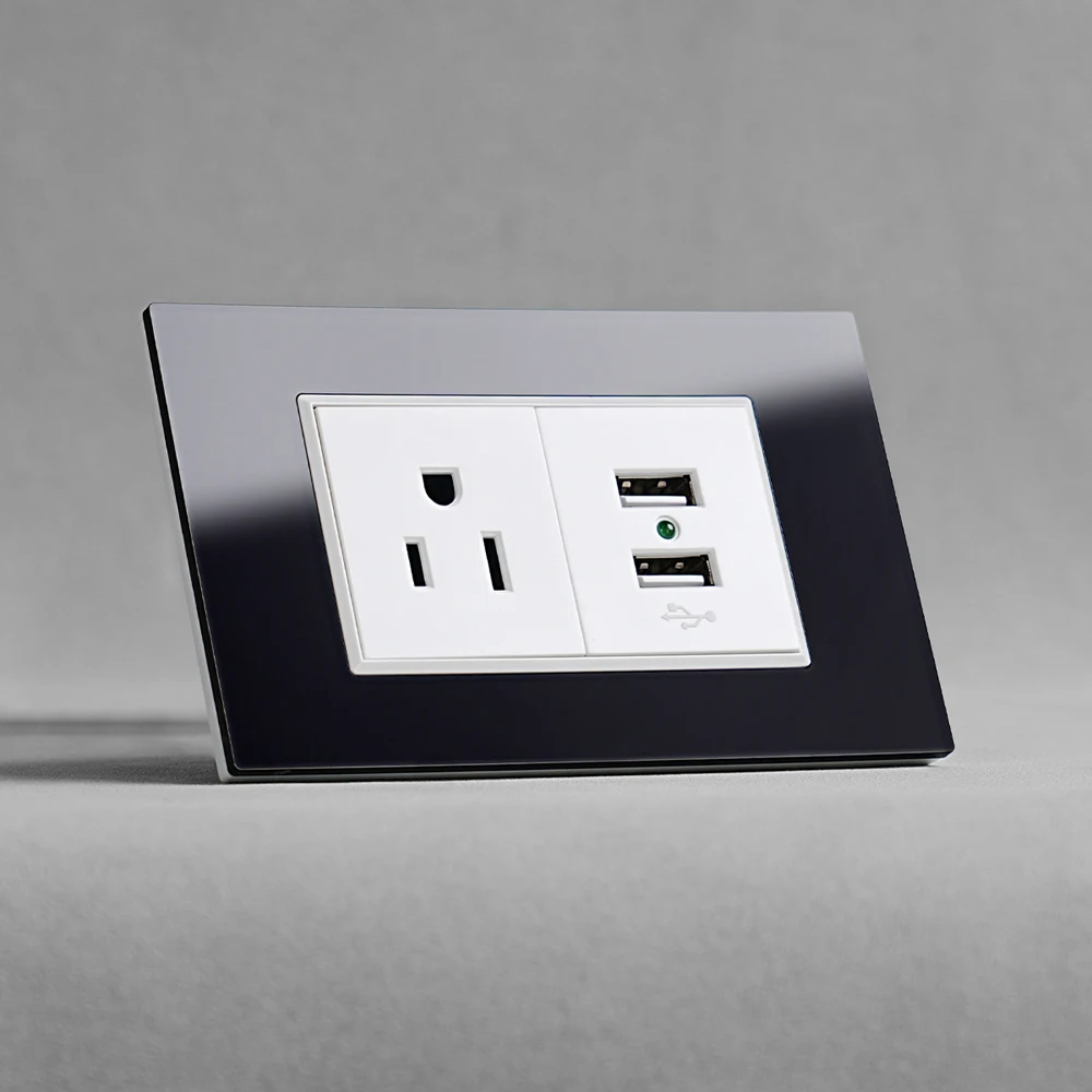 

South American acrylic panel American three-hole USB port dual Type-A socket 250V wall socket 16A