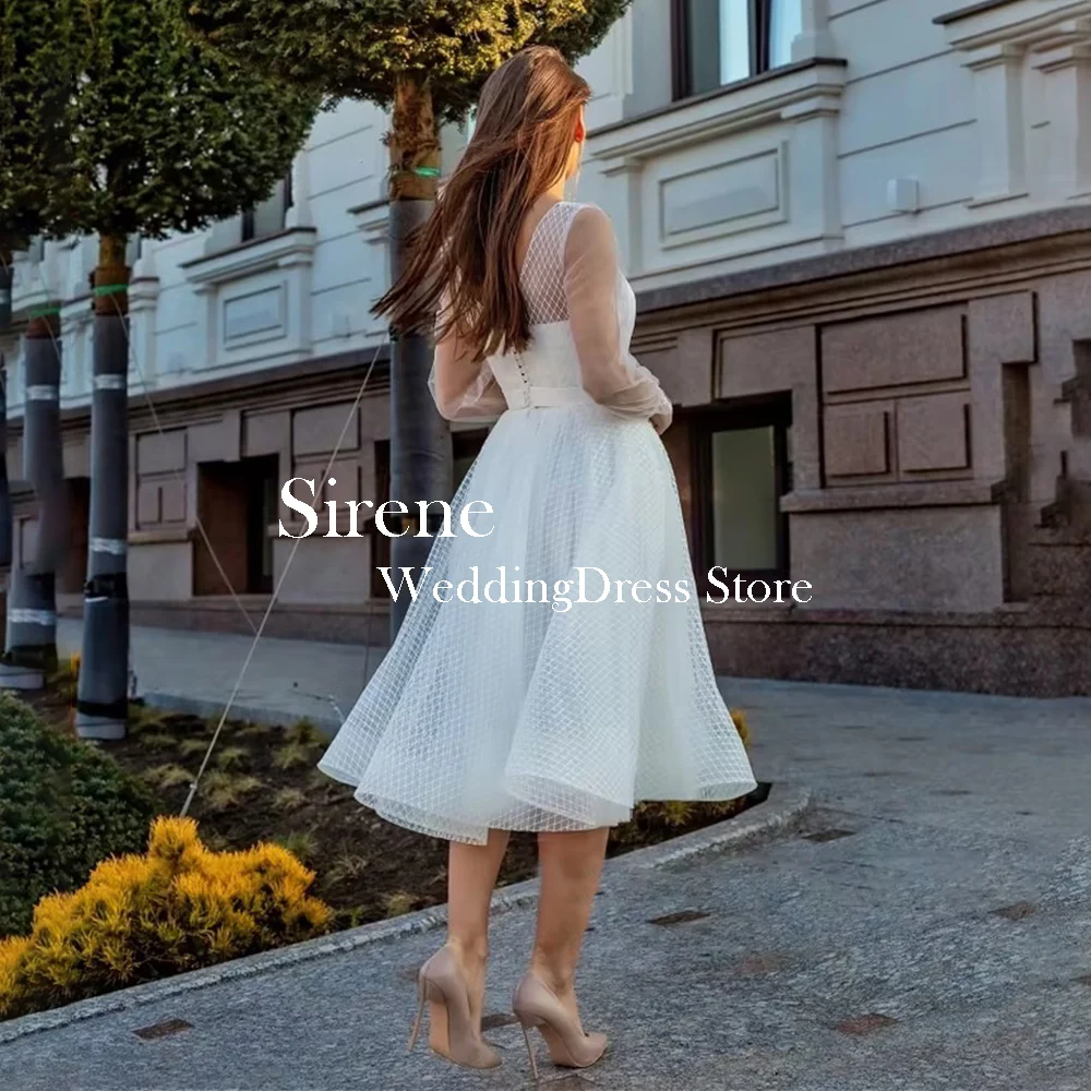 فساتين زفاف ميدي أنيقة مخصصة للنساء رقبة دائرية طول الشاي قصيرة على شكل حرف a زي العرائس Vestidos De Novias 2025 #3