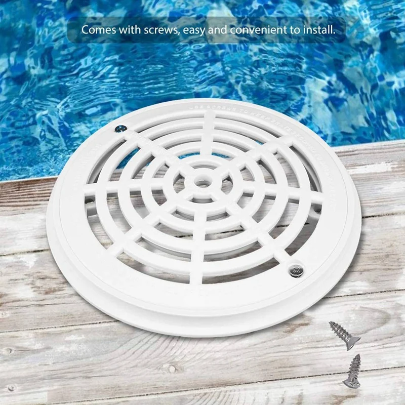 2Pcs 8Inch Pool Main Drain Cover The Top Grate Bottom Mounting Plates White Replacement Pool Drain Cover