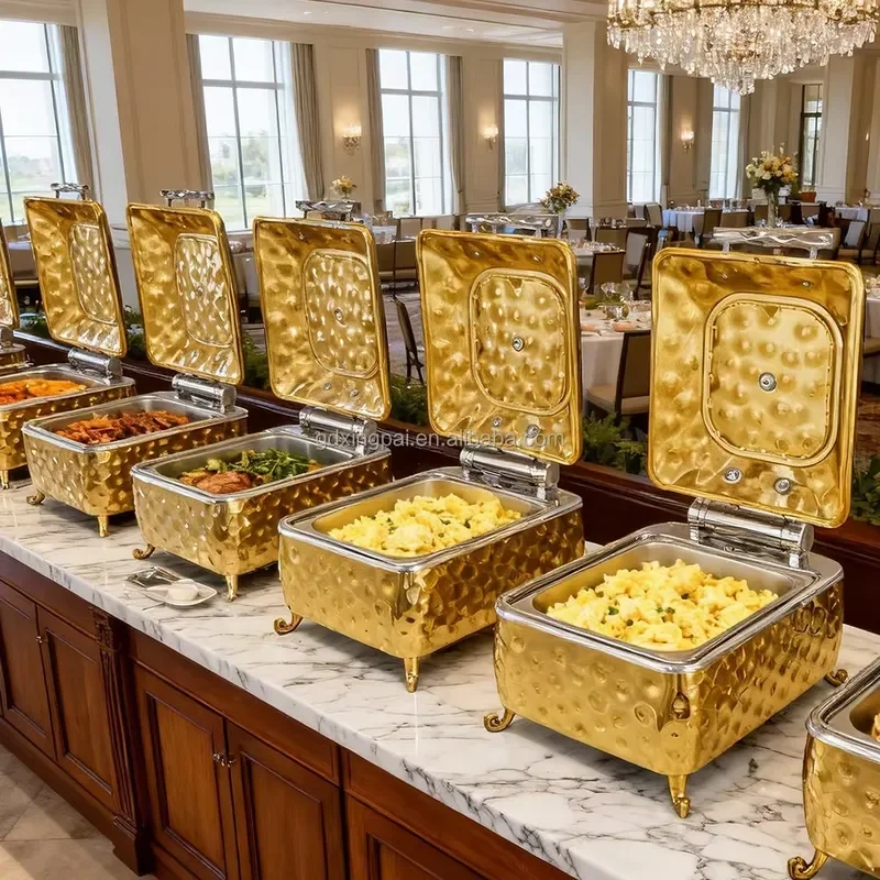 XINGPAI Buffet Equipment 4 Liters Hammered Chaffing Dishes Gold Cheffing Dishes for Hotel Restaurant
