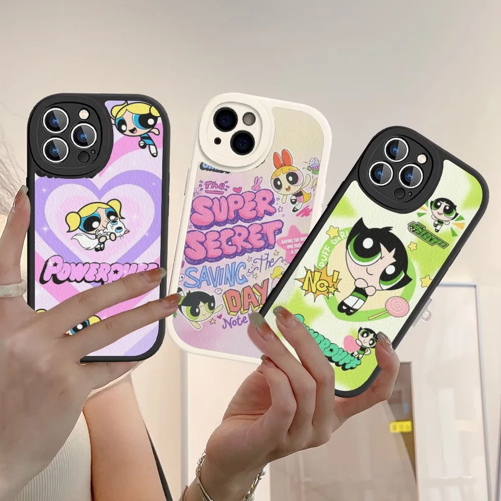 The-P-Powerpuffs Cartoon Girls Phone Case Hard Leather For iPhone 16 15 14 13 12 Mini 11 14 Pro Max Xs X Xr 7 8 Plus Fundas