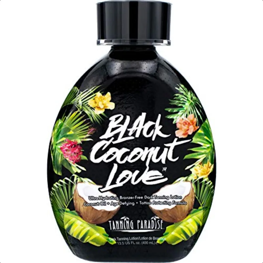 

Black Coconut Love Tanning Lotion Coconut Oil AgeDefying Tattoo Protecting Formula Ultra Hydrating Dark Tanning Lotion 13.5oz