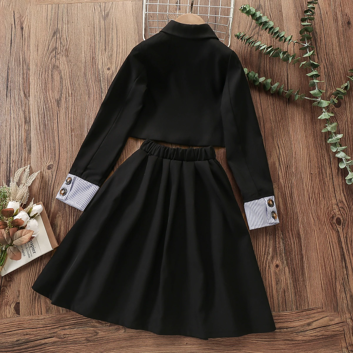 School Uniform Kids Outfits Suits for Girls Black Sets Children Clothes Coat & Dress 2pcs Teenagers Costumes 4 5 6 8 10 12 Years