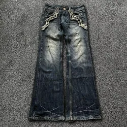 Baggy Hip Hop Streetwear Style Jeans Distressed Y2k Versatile Straight Wide Leg Denim Pants for Men and Women Black Pants