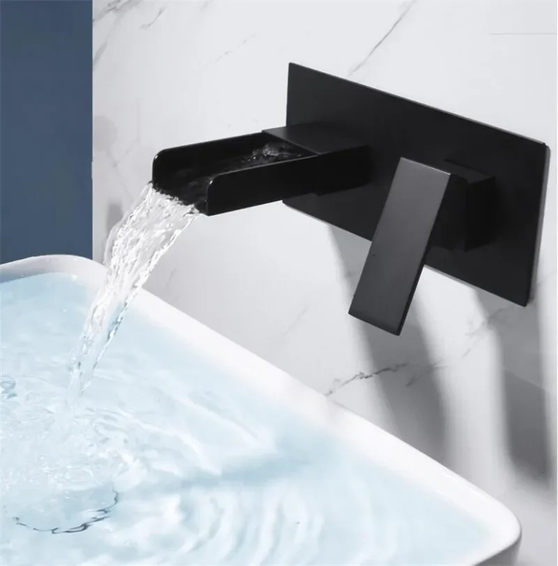 Basin Faucet Black Bathroom Faucet In-Wall Chrome Waterfall Faucet Tap Basin Mixer Tap Set Combination Blanoir