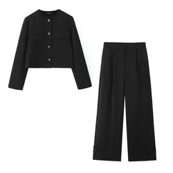 2024 Autumn European And American Style Women's Clothing New Fashion Solid Color Metal Button Jacket High Waisted Pants Set