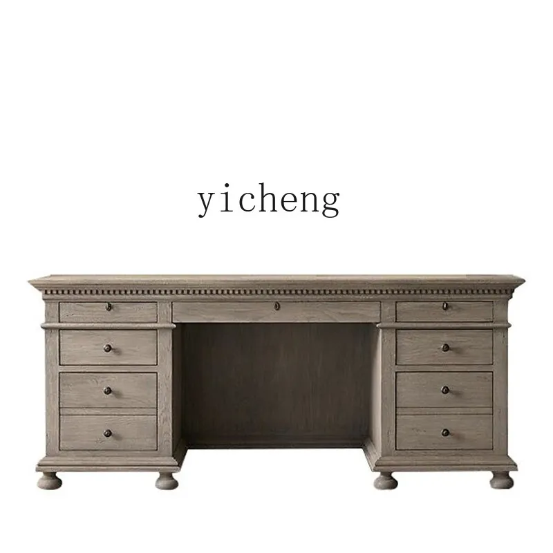 Retro Distressed Oak Desk Simple Desk Solid Wood Computer Desk