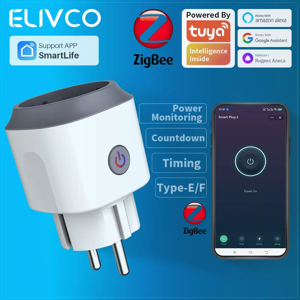 

Tuya Smart Plug 16A Zigbee Socket With Timing/Countdown/Power Monitoring Supports Google Assistant/Alexa/Alice/Salute