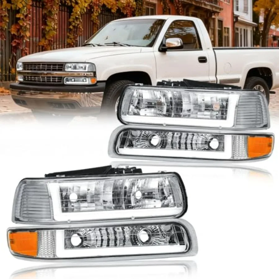 

Светодиодные фары DRL в сборе для Chevrolet Silverado 1500 2500 1999-2002 годов / Silverado 1500HD 2500HD 3500HD 2001-2002 годов, хромированный корпус, амбер