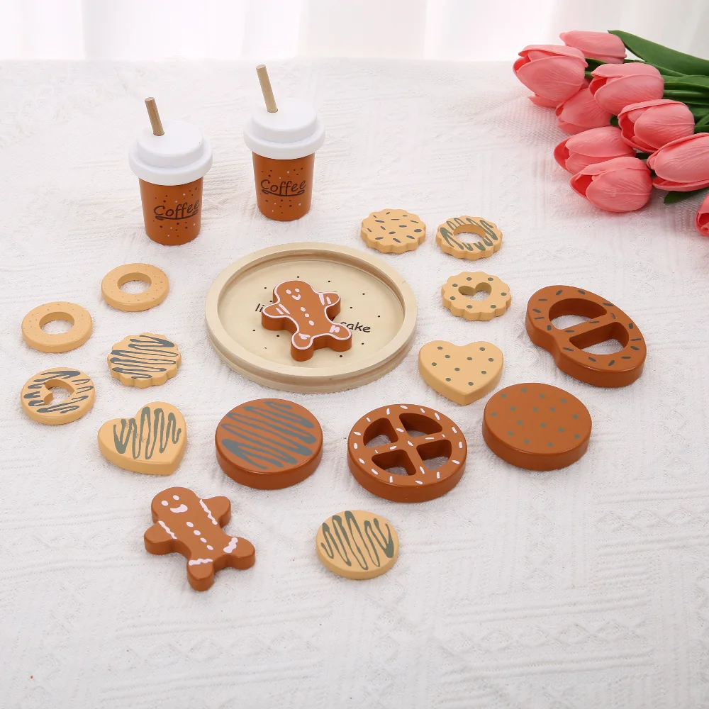 Drewniany zestaw zabawek do gotowania ciasteczek dla dzieci, akcesoria kuchenne, zabawki spożywcze, zabawa w udawanie, krojenie i imprezy, zabawka edukacyjna dla najmłodszych.