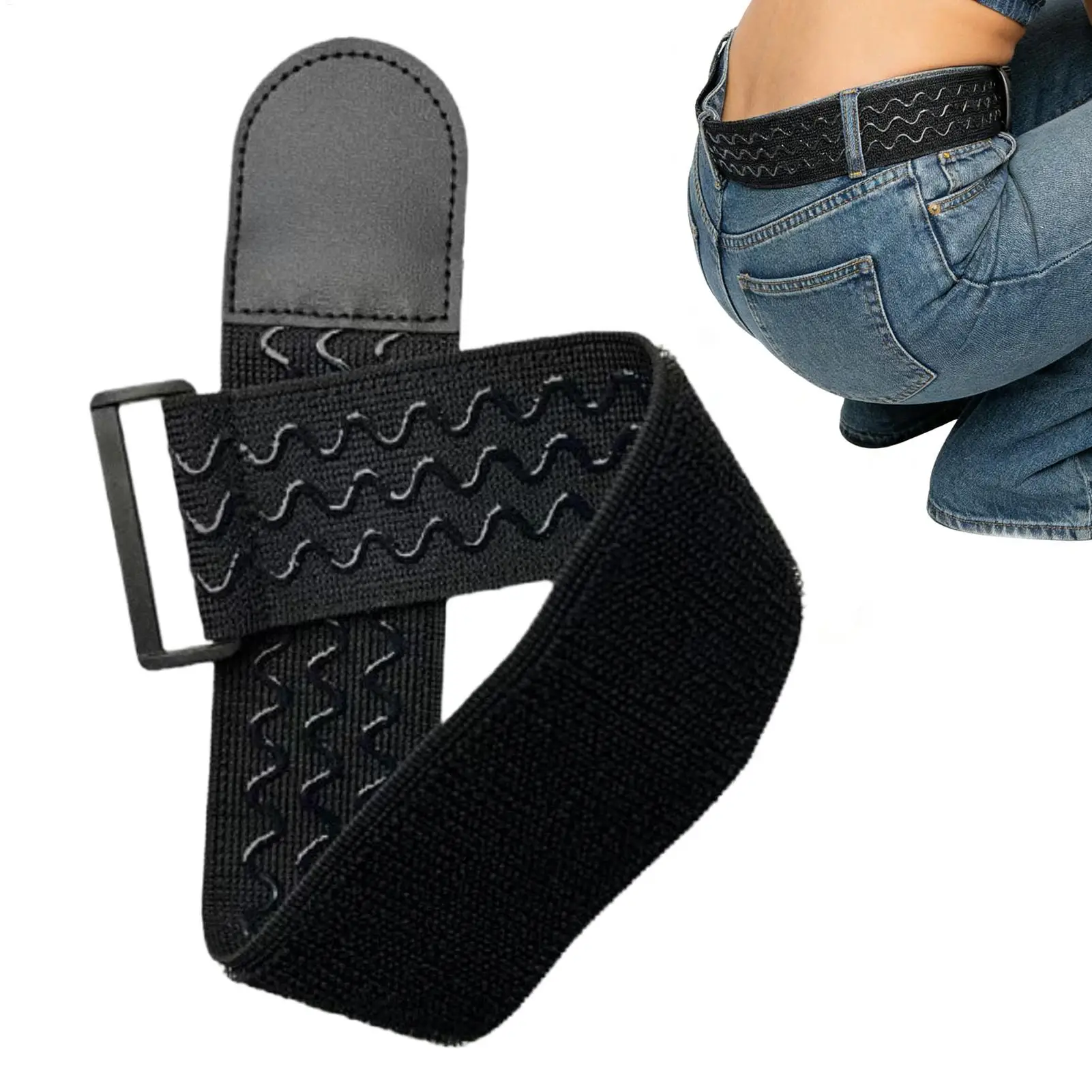 No Buckle Belt Elastic Band Hook Loop Adjustable Elastic Reverse Buckleless Belt  for Outdoor Sports Camping Cycling Daily