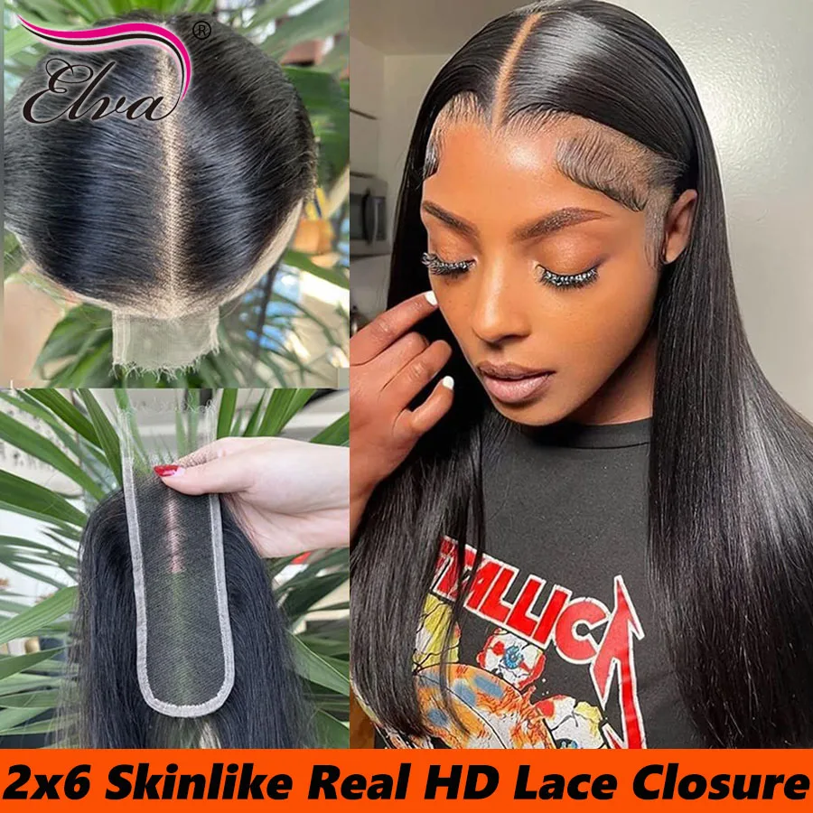 

Прозрачная кружевная застежка 2x6 HD, только прямые и волнистые волосы, с глубоким пробором, предварительно выщипанные, из натуральных человеческих волос, с центральным пробором, для женщин, необработанные волосы