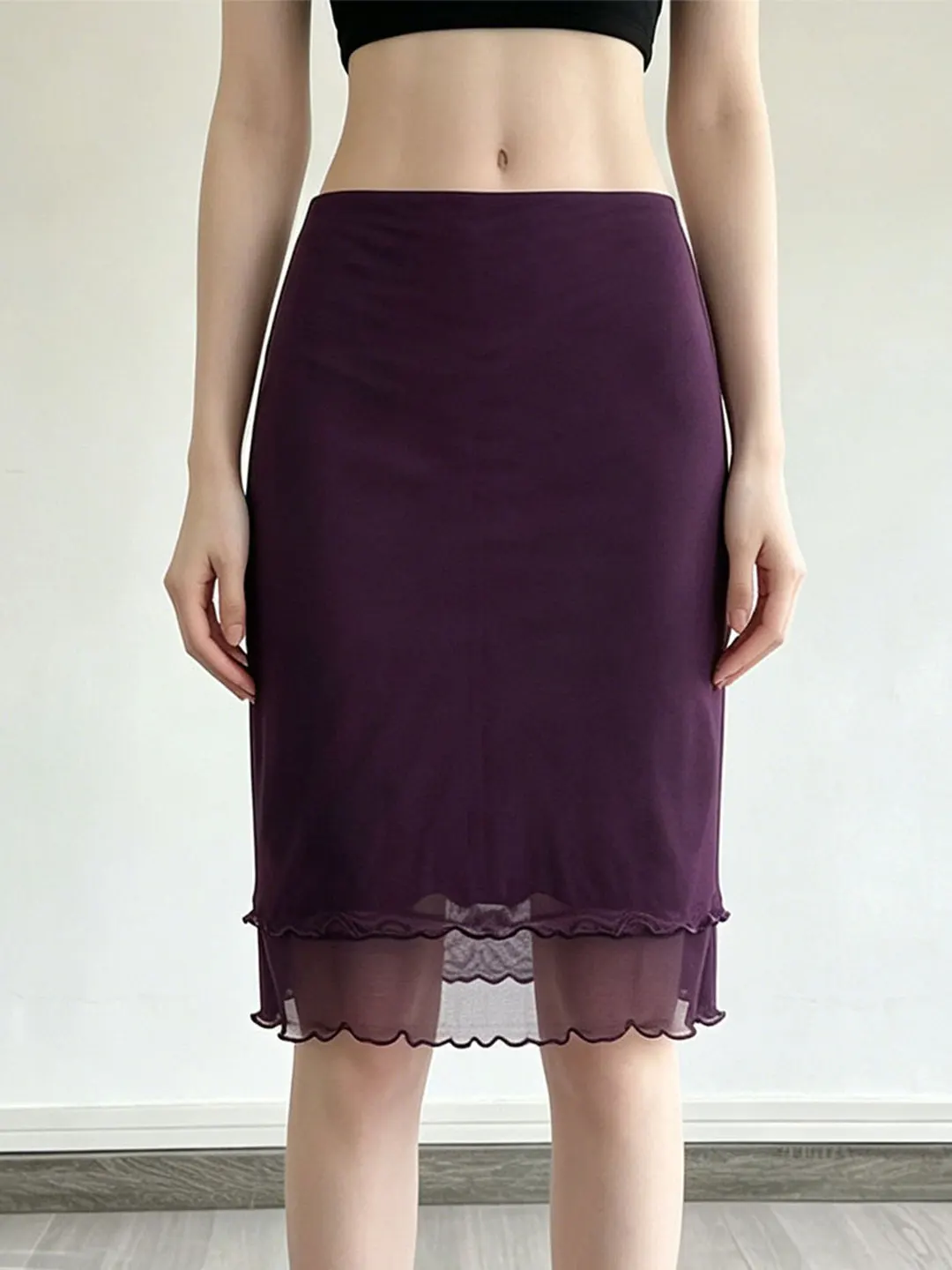 WEEKEEP Low-Waist Mesh Paneling Slim-Fit Half Skirt Sexy Purple Tone Resin Polyester Blend Summer 2026 Collection