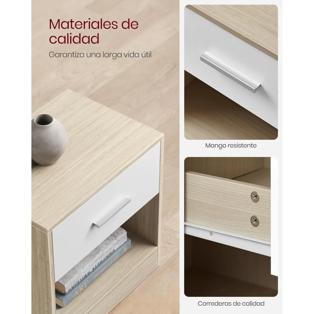 Mesita de Noche con Cajón y Asa, Mesa Auxiliar para Dormitorio y Salón #4