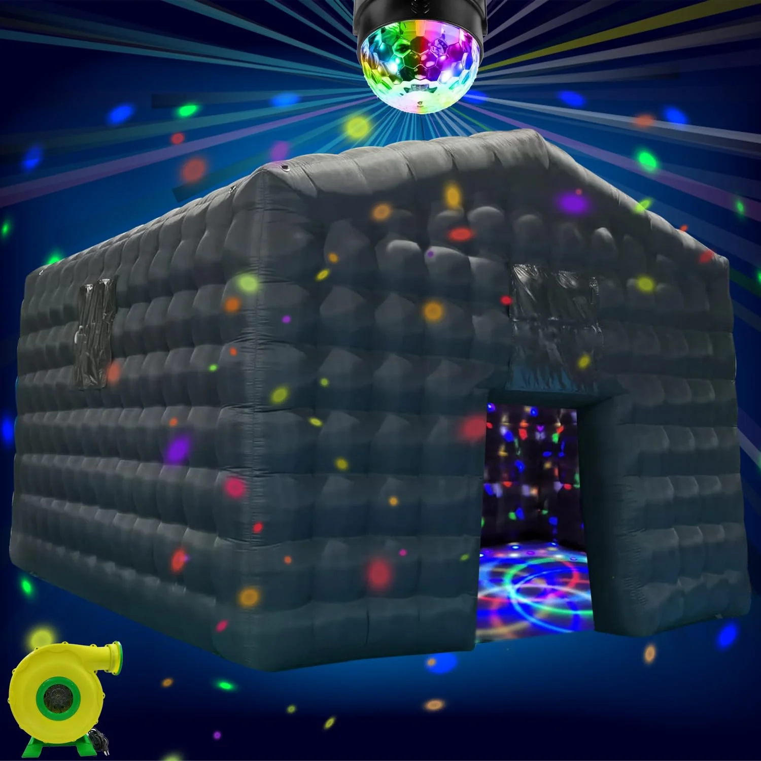 Tienda de campaña inflable grande portátil para eventos, cubo de discoteca, color negro, 20 pies, para fiestas, espectáculos, eventos, 20 pies x 13 pies con soplador