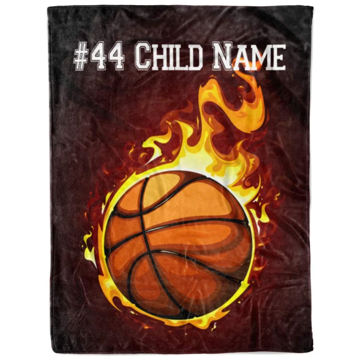 Personalized Custom Basketball on Fire Fleece and Sherpa Throw Blanket for Kids Youth Basket Ball Indoor Outdoor Blankets