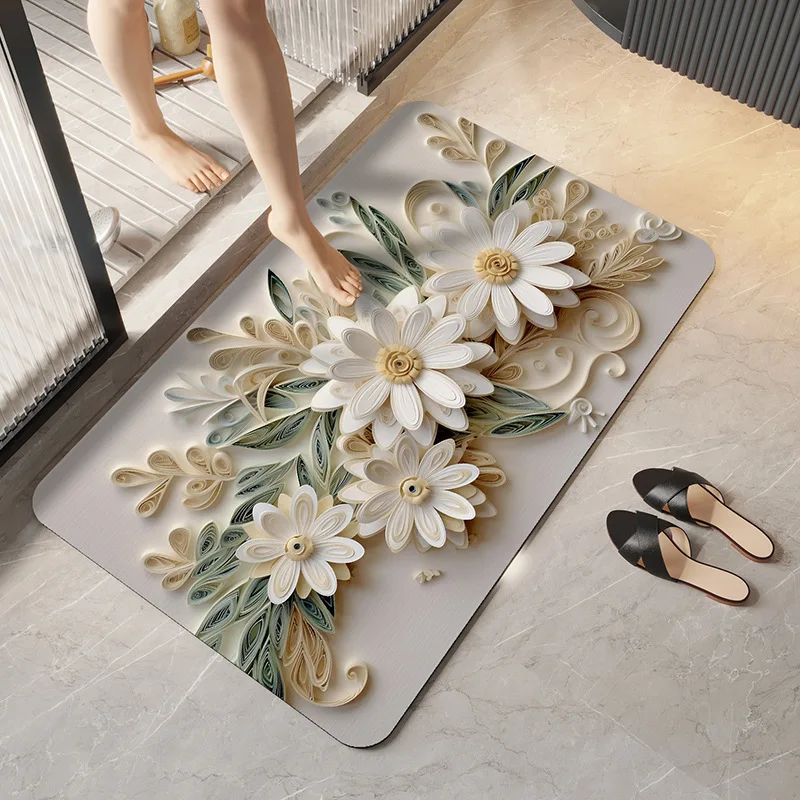 3D bathroom absorbent floor mat, soft diatomaceous earth, anti slip quick drying foot mat at the entrance of the bathroom