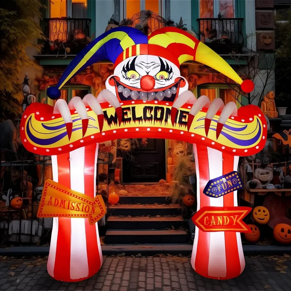 

10 Ft Halloween Inflatable Clowns Arched Door Outdoor Decorations, Day of The Dead Blow Up Yard Decor with Built-in LED L